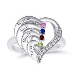 Personalized Gemstone Family and Mother's Heart Ring Personalized Gemstone Family and Mother's Heart Ring