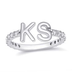 Personalized Created White Sapphire Couple's Initials Open Ring Personalized Created White Sapphire Couple's Initials Open Ring