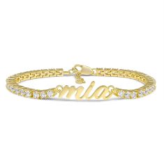 Personalized Created White Sapphires Script Nameplate Tennis Bracelet Personalized Created White Sapphires Script Nameplate Tennis Bracelet