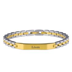 Men's Personalized Two-Tone Stainless Steel Engravable ID Link Bracelet Men's Personalized Two-Tone Stainless Steel Engravable ID Link Bracelet