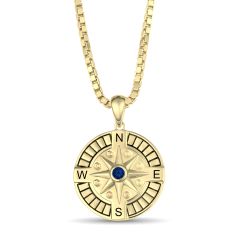 Men's Personalized Sterling Silver Gemstone Compass Pendant Necklace 1