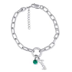 Personalized Gemstone Name Charm Paperclip Chain Bracelet Personalized Gemstone Name Charm Paperclip Chain Bracelet