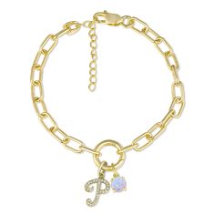 Personalized Gemstone and 1/10ctw Diamond Script Initial Paperclip Chain Bracelet Personalized Gemstone and 1/10ctw Diamond Script Initial Paperclip Chain Bracelet