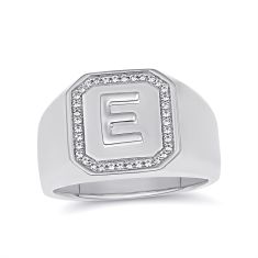 Men's Personalized Created White Sapphire Initial Signet Ring Men's Personalized Created White Sapphire Initial Signet Ring