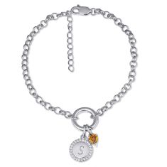 Personalized Gemstone and Created White Sapphire Disc Rolo Bracelet Personalized Gemstone and Created White Sapphire Disc Rolo Bracelet