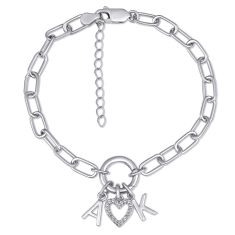 Personalized Initials and Created White Sapphire Heart Paperclip Chain Bracelet Personalized Initials and Created White Sapphire Heart Paperclip Chain Bracelet
