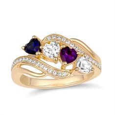Personalized Gemstone and 1/6ctw Lab Grown Diamond or Created White Sapphire Family Heart Ring Personalized Gemstone and 1/6ctw Lab Grown Diamond or Created White Sapphire Family Heart Ring