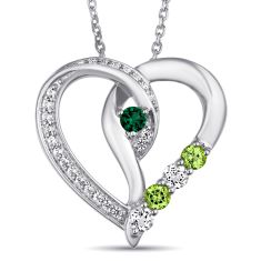 Personalized Gemstone and 1/8ctw Lab Grown Diamond or Created White Sapphire Heart Family Necklace Personalized Gemstone and 1/8ctw Lab Grown Diamond or Created White Sapphire Heart Family Necklace