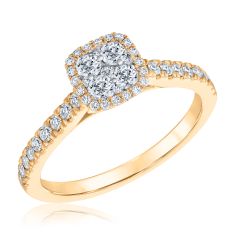 5/8ctw Cushion-Shape Diamond Composite Yellow Gold Engagement Ring - Harmony Collection