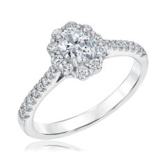 5/8ctw Oval Diamond Halo White Gold Engagement Ring