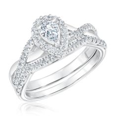 5/8ctw Pear-Shaped Halo White Gold Engagement and Wedding Ring Bridal Set | Couture Collection