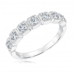 5/8ctw Round Diamond Square Milgrain White Gold Wedding Band | Embrace Collection