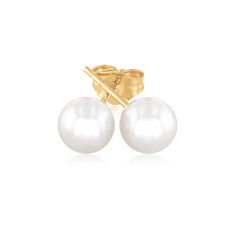 6-6.5mm Freshwater Cultured Pearl Yellow Gold Stud Earrings