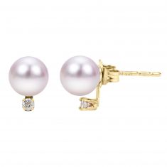 6-6.5mm Freshwater Cultured Pearl and Diamond Stud Earrings, Yellow Gold 1/20ctw