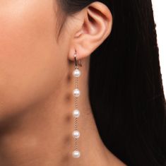 6-6.5mm Freshwater Cultured Pearl Sterling Silver Linear Drop Earrings