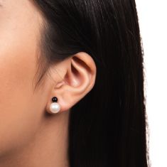 7.5-8mm Freshwater Cultured Pearl and Black Onyx Sterling Silver Earrings