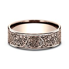 14k Rose Gold 7.5mm Arabesque Pattern Comfort Fit Wedding Band