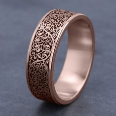 14k Rose Gold 7.5mm Arabesque Pattern Comfort Fit Wedding Band