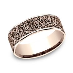 14k Rose Gold 7.5mm Arabesque Pattern Comfort Fit Wedding Band 14k Rose Gold 7.5mm Arabesque Pattern Comfort Fit Wedding Band
