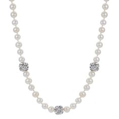 5-5.5mm Freshwater Cultured Pearl and Love Knots Sterling Silver Strand Necklace 1