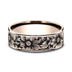 14k Rose Gold 7.5mm Sunflower Pattern Comfort Fit Wedding Band