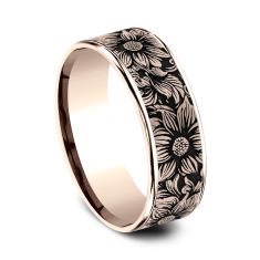 14k Rose Gold 7.5mm Sunflower Pattern Comfort Fit Wedding Band