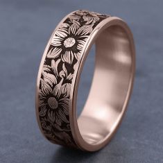 14k Rose Gold 7.5mm Sunflower Pattern Comfort Fit Wedding Band