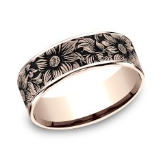 14k Rose Gold 7.5mm Sunflower Pattern Comfort Fit Wedding Band 14k Rose Gold 7.5mm Sunflower Pattern Comfort Fit Wedding Band