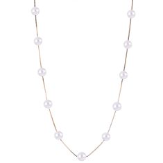 7-7.5mm Fresh Water Cultured Pearl Yellow Gold Station Necklace