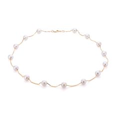 7-7.5mm Fresh Water Cultured Pearl Yellow Gold Station Necklace