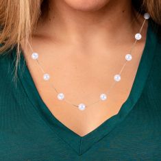 7-7.5mm Fresh Water Cultured Pearl Yellow Gold Station Necklace