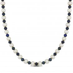 7-7.5mm White Freshwater Cultured Pearl and 5-5.5mm Black Freshwater Cultured Pearl Strand Necklace | 20 Inches | Men's