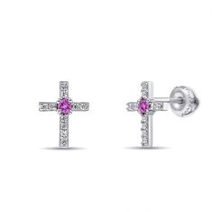 Children's Personalized Gemstone Cross Stud Earrings