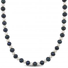 7.5-8mm Black Freshwater Cultured Pearl and 5-5.5mm White Freshwater Cultured Pearl Strand Necklace | 20 Inches | Men's