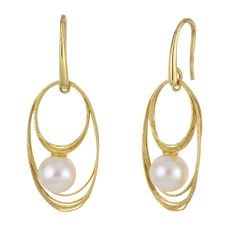 7.5-8mm Freshwater Cultured Pearl Yellow Gold Drop Earrings