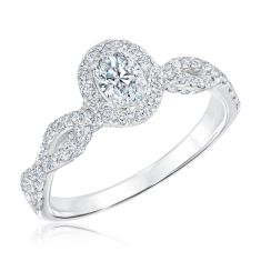 7/8ctw Oval-Shaped Halo White Gold Engagement Ring