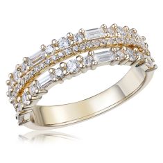 7/8ctw Round and Baguette Diamond Yellow Gold Ring