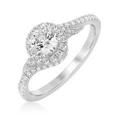 7/8ctw Round Diamond Halo White Gold Engagement Ring - Timeless Collection