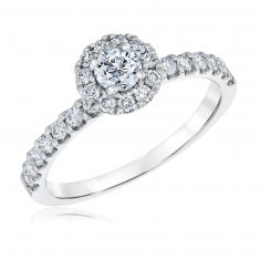 7/8ctw Round Diamond Halo White Gold Engagement Ring | Timeless Collection
