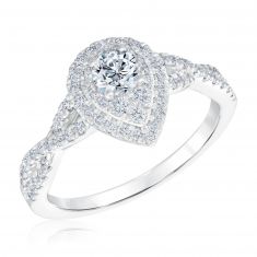 7/8ctw Round Diamond Pear Halo White Gold Engagement Ring | Couture Collection