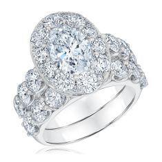 7ctw Oval Lab Grown Diamond Halo Engagement and Wedding Ring Bridal Set