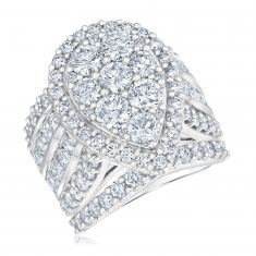 7ctw Pear Diamond Cluster White Gold Engagement and Wedding Ring Bridal Set | Harmony Collection