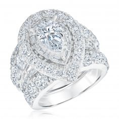7ctw Pear Lab Grown Diamond Halo Engagement and Wedding Ring Bridal Set