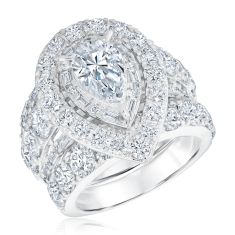 7ctw Pear Lab Grown Diamond Halo Engagement and Wedding Ring Bridal Set