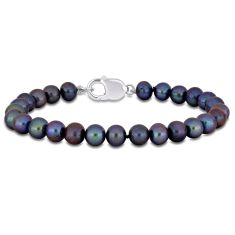 8-8.5mm Black Freshwater Cultured Pearl Strand Bracelet | 9 Inches | Men's