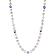 8-8.5mm Fresh Water Cultured Pearl and Multi Blue Beads Sterling Silver Strand Necklace