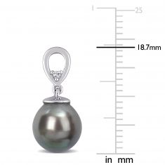 8-9mm Black Tahitian Cultured Pearl and White Topaz Sterling Silver Drop Earrings