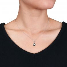 8-9mm Black Tahitian Cultured Pearl and White Topaz Sterling Silver Drop Pendant Necklace