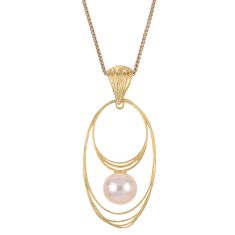 8.5-9mm Freshwater Cultured Pearl Yellow Gold Pendant Necklace