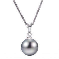 9-10mm Tahitian Cultured Pearl and Diamond Pendant Necklace 1/10ct